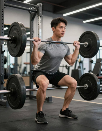 Young man lifting a barbell in a crossfit gym - weightliftingの写真素材