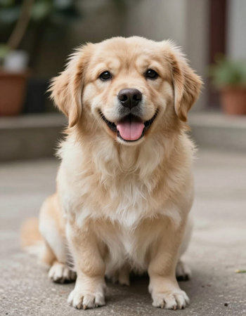 Golden Retriever dog sitting on the floor.