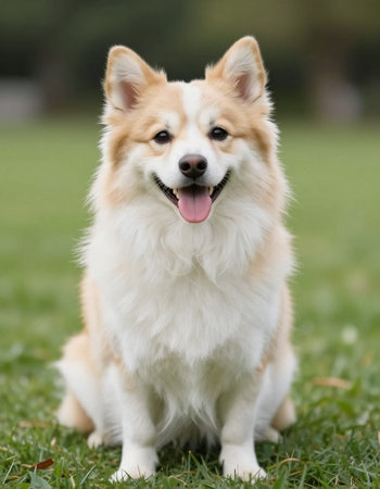 Portrait of a Welsh Corgi Pembroke sitting on the grassの写真素材