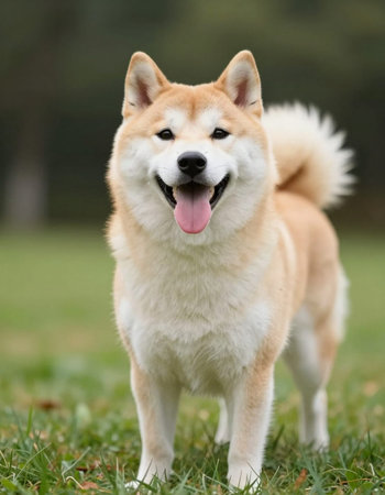 Portrait of a beautiful purebred japanese akita inu dog parkの写真素材