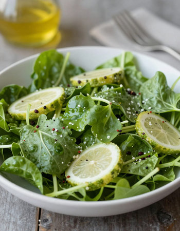Fresh green salad with arugula, lime and sesame seedsの写真素材