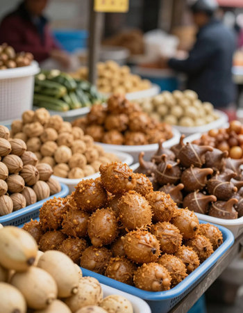 Close up of Thai street food at market in Bangkok, Thailand.の写真素材