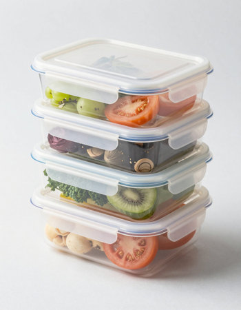 Plastic containers for food on a white background. Plastic containers for food.