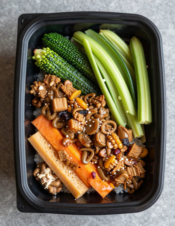Bibimbap - Korean rice with vegetables, tofu and sesame seedsの写真素材