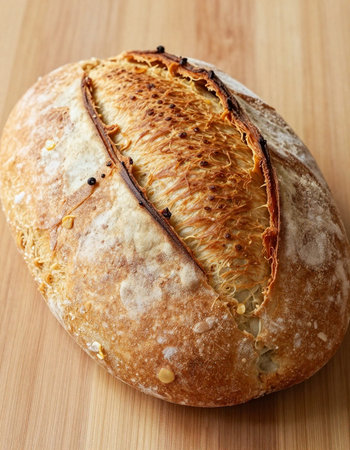 Freshly baked bread on a wooden board. Shallow dof.