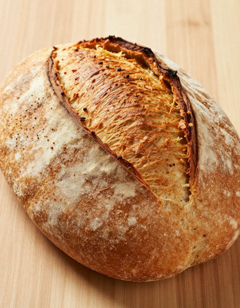 Freshly baked loaf of bread on a cutting board. Shallow dof.