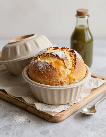 Creamy cottage cheese casserole with honey, selective focusの写真素材