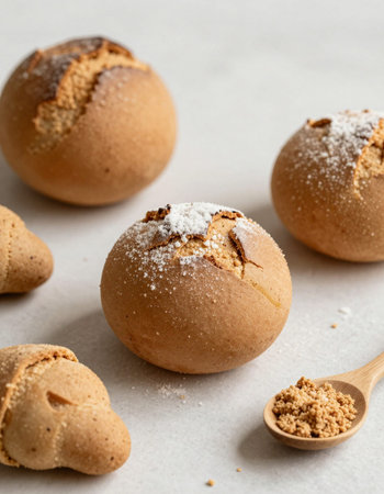cookies with powdered sugar on a light background, close-upの写真素材