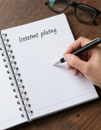 Hand with pen writing on notebook with word retirement plan written on itの写真素材