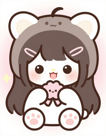 Cute baby girl with a teddy bear. Vector illustration.の写真素材