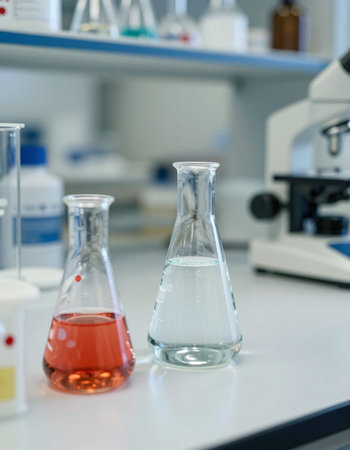 Laboratory glassware with color liquid in laboratory, science research and development concept