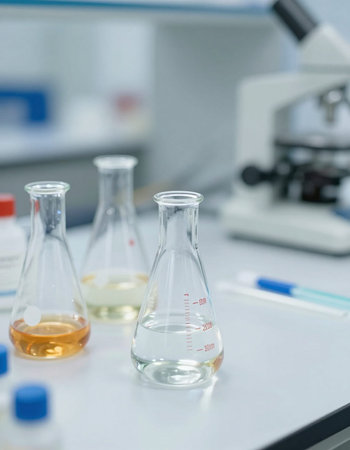 laboratory glassware with chemical liquid in the laboratory, science backgroundの写真素材