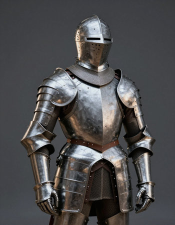 Armour of the medieval knight. Metal protection of the soldier against the weapon of the opponent.