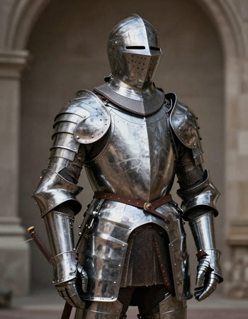 Armour of the medieval knight. Metal protection of the soldier against the weapon of the opponent