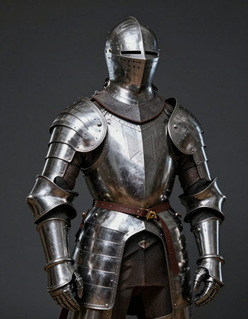 Armour of the medieval knight. Metal protection of the soldier against the weapon of the opponent
