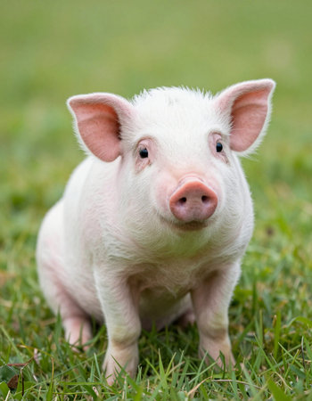 Little piglet on the grass, selective focus on its eye.