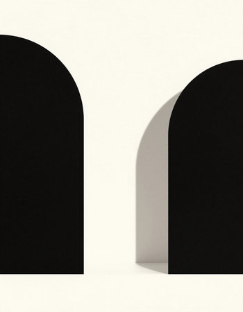 Two black arch with shadow on white background. 3D rendering.の写真素材