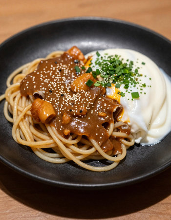 japanese cuisine. Soba noodles with mushroomsの写真素材