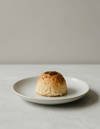 Chocolate Souffle on a white plate on a gray backgroundの写真素材