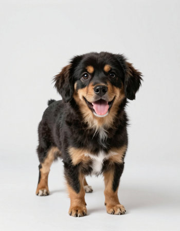 Adorable Mixed Breed Dog in front of a white studio background.の写真素材