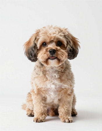 Studio shot of an adorable mixed breed dog sitting on white background.の写真素材