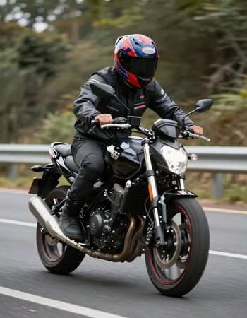 A motorcyclist riding a motorcycle.
