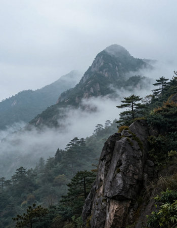 Mount Huangshan, China - on a foggy day.の写真素材