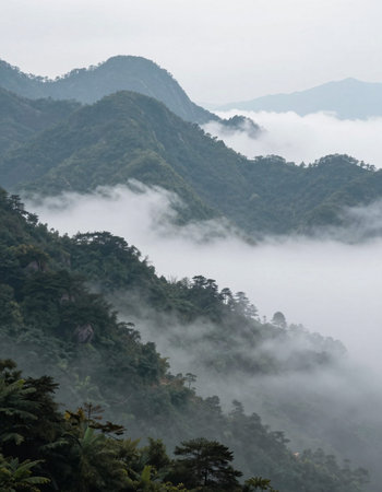 Mountain landscape in the mist, Doi Inthanon National Park, Chiang Mai, Thailand
