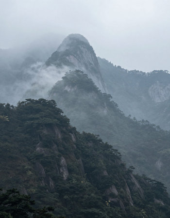 Mount Huangshan, China - on a foggy day.の写真素材