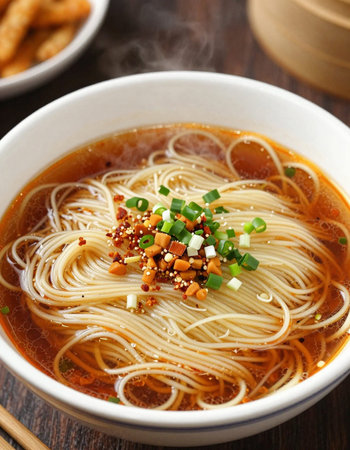 Japanese ramen noodle soup with green onion and sesame seeds