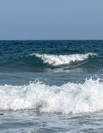 Waves of the Mediterranean Sea on the island of Crete, Greece