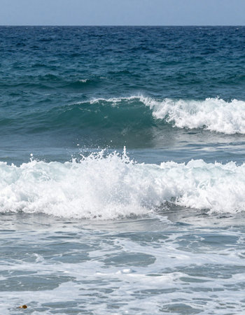Waves of the Mediterranean Sea on the coast of the island of Crete