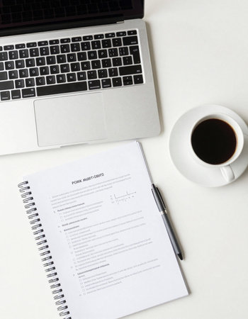 Laptop with a contract and a cup of coffee on the table