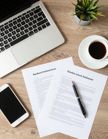 Resume and laptop on a wooden table with cup of coffee.
