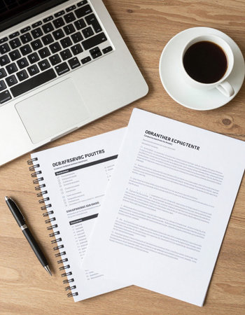 Insurance claim form with laptop and cup of coffee on wooden table