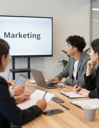 Group of business people having a meeting at office. Marketing concept.