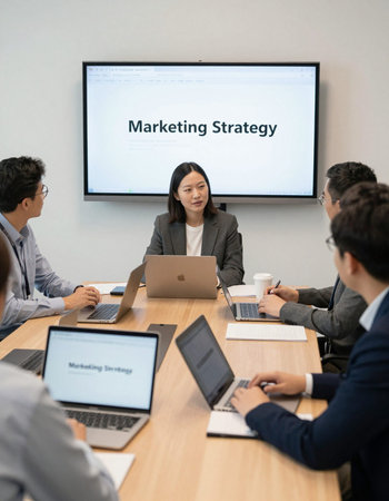 Business people sitting at table and discussing about marketing strategy in meeting room