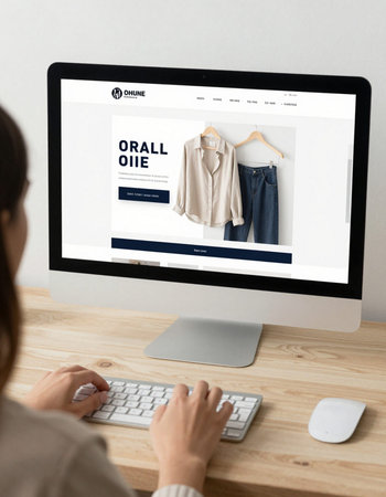 Woman working on computer using online shopping website.