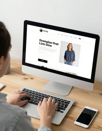 Woman using computer for online shopping.の写真素材