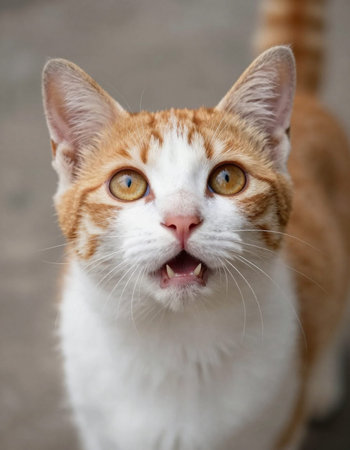 Close up of a red and white cat looking at the camera.の写真素材