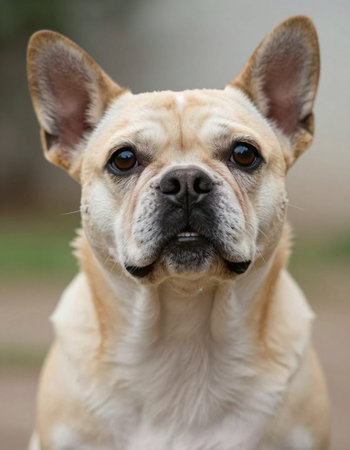 Portrait of a French Bulldog, looking at the camera.の写真素材