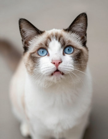 Siamese cat with blue eyes looking at camera. Shallow depth of fieldの写真素材