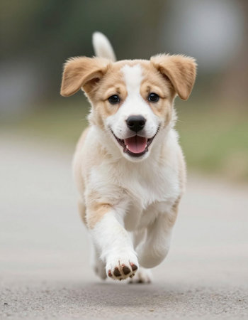 Portrait of a cute puppy dog outdoors in the nature on a sunny day.の写真素材