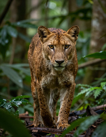 Lioness (Panthera leo) in the jungleの写真素材