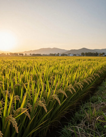 Rice field in the morning at Chiangmai, Thailandの写真素材