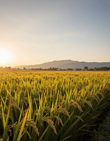 Rice field in the morning at Chiangmai, Thailandの写真素材
