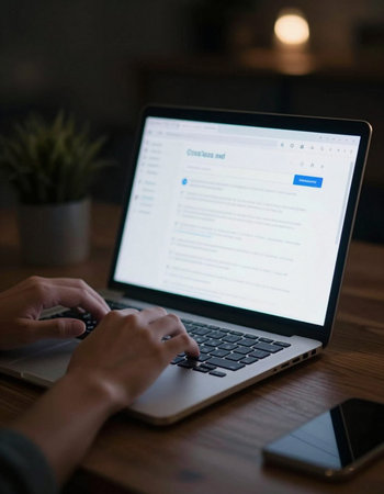 Close-up of a man using a laptop on a wooden table