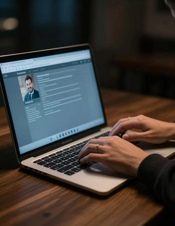 Close-up of male hands typing on laptop keyboard at table in cafe