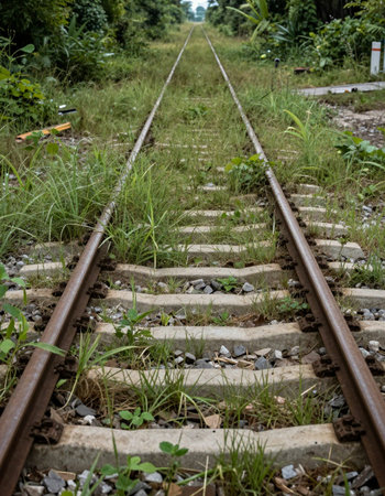 Railway tracks in the countryside of Thailand. The concept of travel.の写真素材