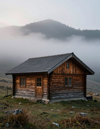 Wooden cabin in the Carpathian mountains. Ukraine, Europe.